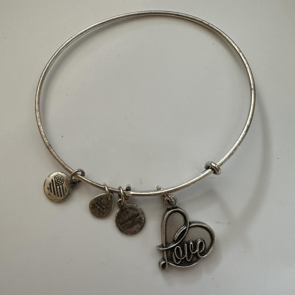 Alex And Ani 2017 Love Heart Charm Silver Tone Bangle Bracelet Womens Adjustable